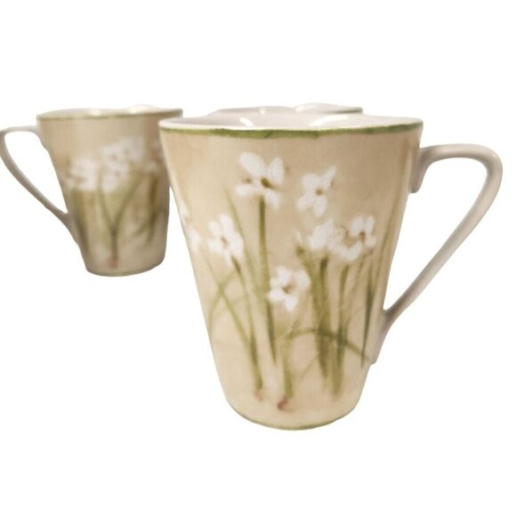 Set Of 4 Cheri Blum For 222 Fifth Narcissus Coffee Mugs Floral Design 12 Oz Beig - Picture 4 of 10
